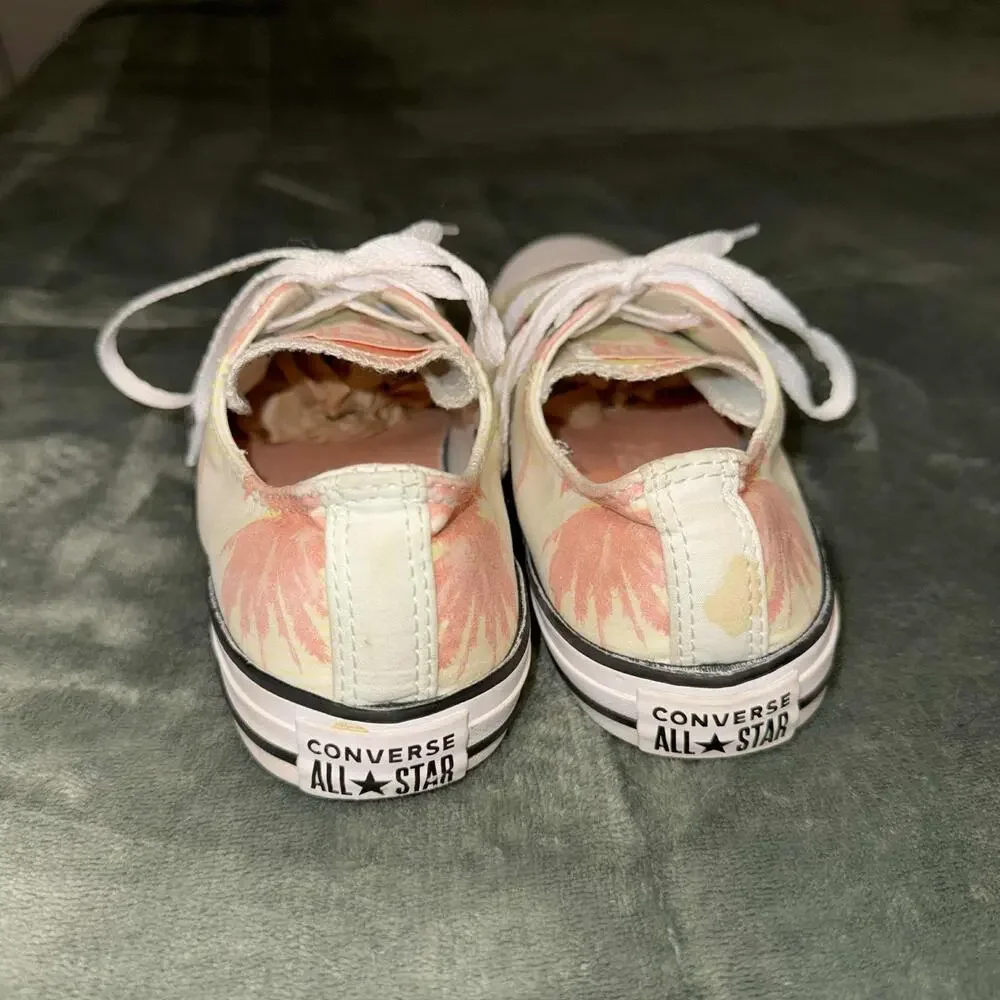 Converse Chuck Taylor All Star‎ Sneakers Juniors 5 White Pink Palm Trees Low Top